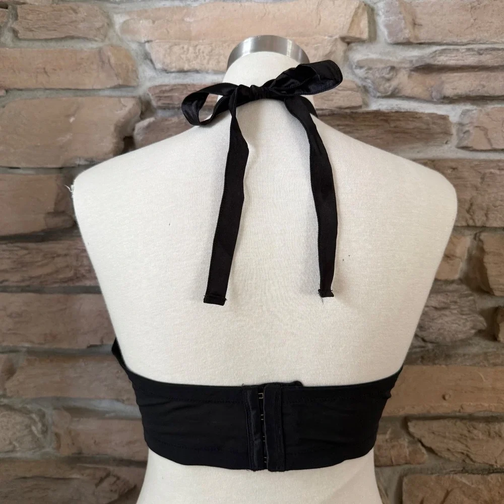 Cacique Black Lace Halter Neck Bra 42DD Underwire Push Up Adjustable Straps - Picture 3 of 6